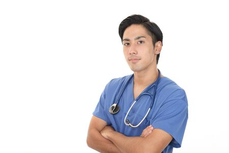 Portrait male doctor isolated on white backgroundの写真素材