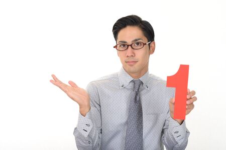 Man with a numberの写真素材