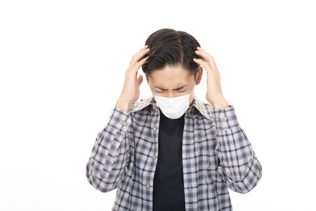 Man in bad condition having fluの写真素材