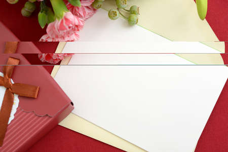 Flat lay flowers with card and nvelope.の写真素材
