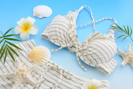 Fashion woman swimsuit and sea shells.の写真素材