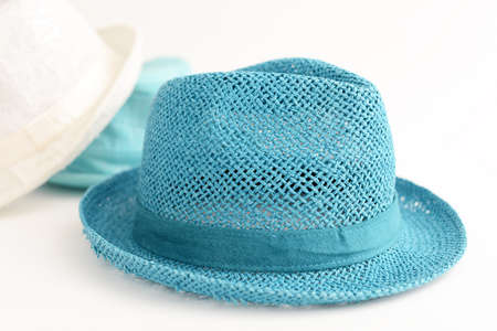 Stylish straw hats isolated on white background.の写真素材