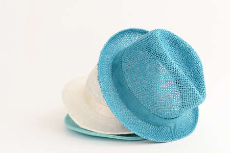 Stylish straw hats isolated on white background.の写真素材