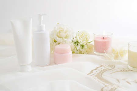 Skin care basic cosmetics on the table.の写真素材