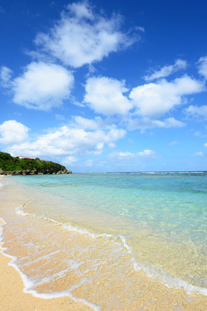 Beautiful beach in Okinawa with blue sky and white clouds, Japanの写真素材