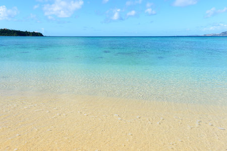 Beautiful tropical beach with white sand, turquoise water and blue skyの写真素材