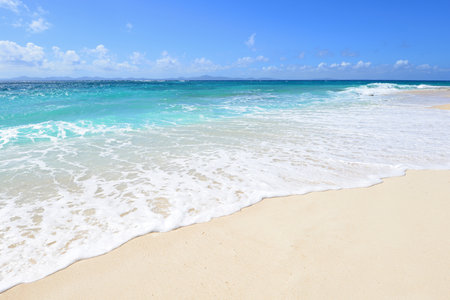 Beautiful beach in Okinawa, Japan. Seascape with blue sky.の写真素材
