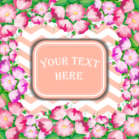 Tender invitation with pink flowers and light backgroundのイラスト素材