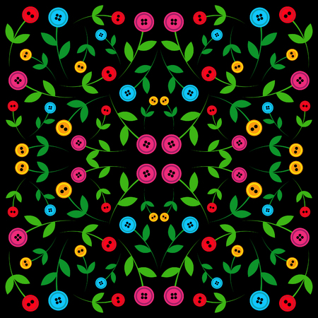 Button flower pattern on black backgroundのイラスト素材