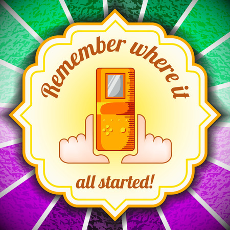 Vintage digital game and hands illustration on green and violet background with crumpled paper effectのイラスト素材