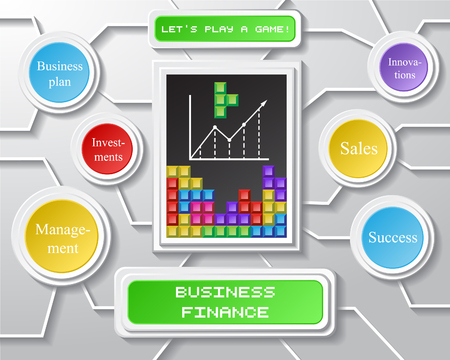 Business info graphic on gray background with game bricks interfaceのイラスト素材