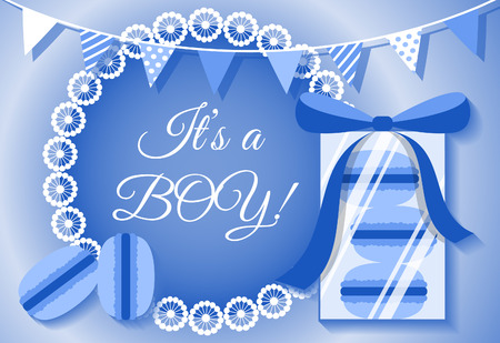 It's a boy card with macaroons. Baby shower cardのイラスト素材