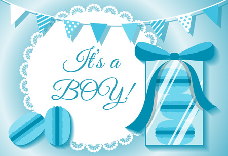 It's a boy card with macaroons. Baby shower cardのイラスト素材