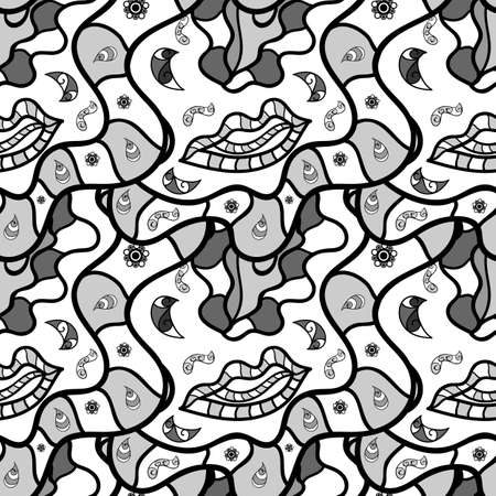 Seamless doodles pattern on white and black colors.の写真素材