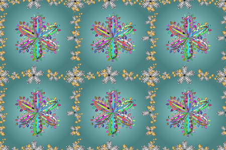seamless floral doodles pattern on colorful backgroundの写真素材