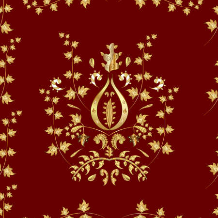seamless vintage pattern with golden elements on colors backgroundの写真素材