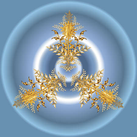 Snowflake with golden leaves vintage elements on colorful background.の写真素材