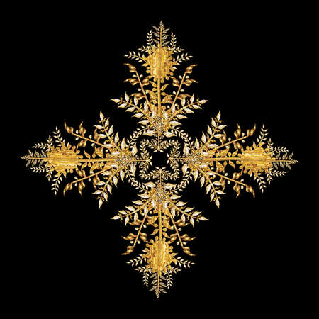 Snowflake with golden leaves vintage elements on colorful background.の写真素材