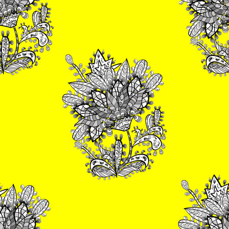 seamless pattern with white floral doodles elements. Raster illustration.の写真素材