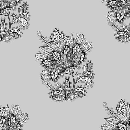 seamless pattern with white floral doodles elements. Raster illustration.の写真素材