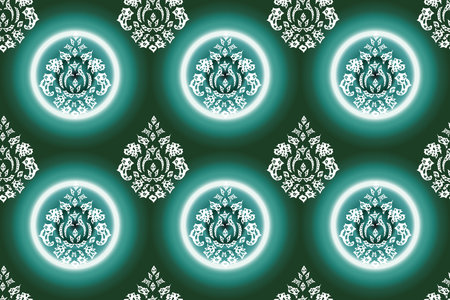 seamless raster pano wallpaper with vintage elements. Green. White.の写真素材