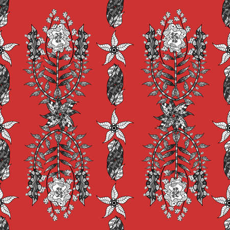 seamless texture on colorful background with doodles floral elements. Raster picture.の写真素材