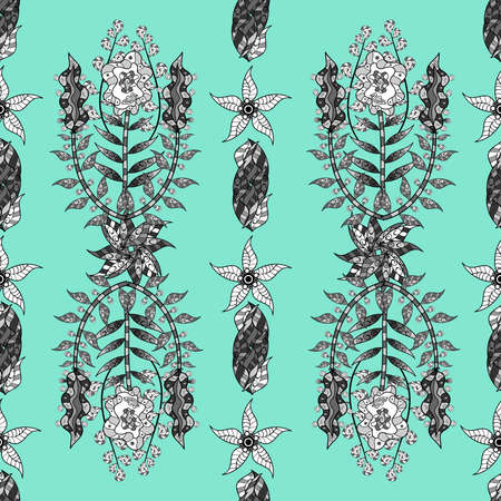 seamless texture on colorful background with doodles floral elements. Raster picture.の写真素材