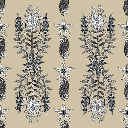 seamless texture on colorful background with doodles floral elements. Raster picture.の写真素材
