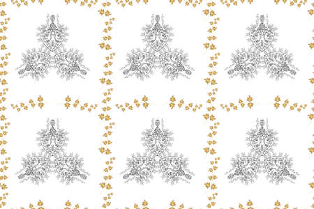 Seamless pattern with interesting doodles on colorfil background. Pano. Raster illustration.の写真素材