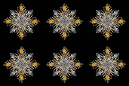 snowflake with silver and gray vintage elements. Vintage. Leaves. Pattern. Branch. Christmas. Pano picture. New year snowflake.の写真素材