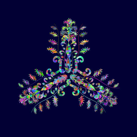 Pattern with interesting doodles on colorfil background. Raster illustration.の写真素材