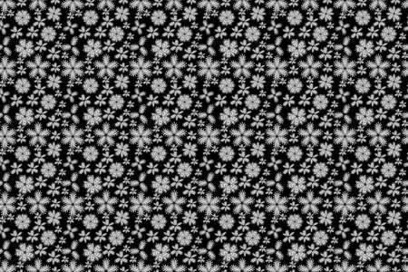seamless pano raster pattern with white doodles flowers. dark background.の写真素材