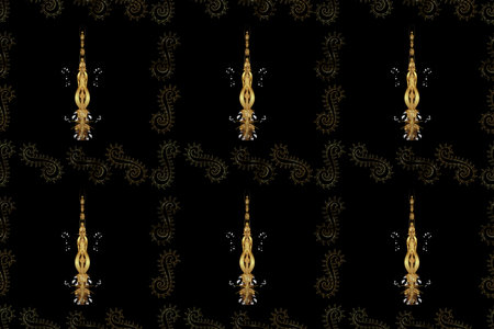 Seamless pattern with interesting doodles on colorfil background. Pano. Raster illustration.の写真素材