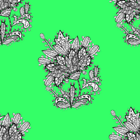 seamless pattern with white floral doodles elements. Raster illustration.の写真素材
