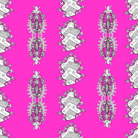 seamless pattern with white floral doodles on colorful background. Raster illustration.の写真素材