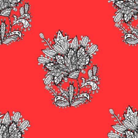 seamless pattern with white doodles flowers on colorful background. Raster.の写真素材