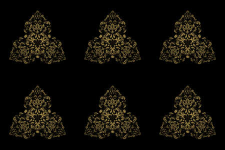 seamless raster pano on black background with golden elementsの写真素材