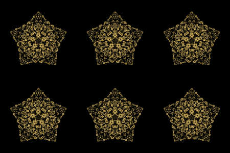 seamless raster pano on black background with golden elementsの写真素材