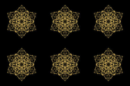 seamless raster pano on black background with golden elementsの写真素材