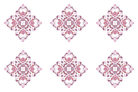 seamless pattern with red and pink vintage elements on white background. Pano illustration. Raster.の写真素材