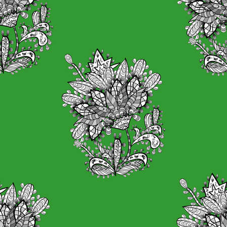 seamless pattern with white floral doodles elements. Raster illustration.の写真素材