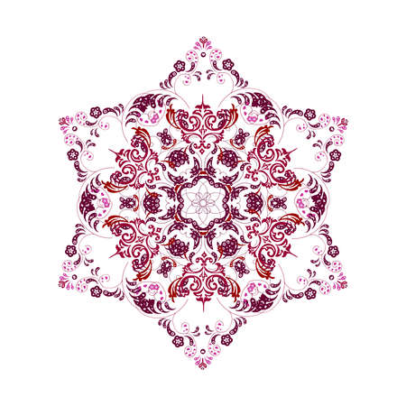 red snowflake on white background with floral elements. Raster.の写真素材