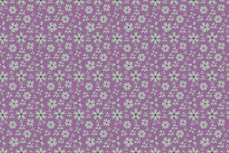 seamless pano raster pattern with white doodles flowers. Pink.の写真素材