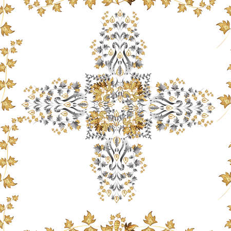 Seamless pattern with interesting doodles on colorfil background. Raster illustration.の写真素材