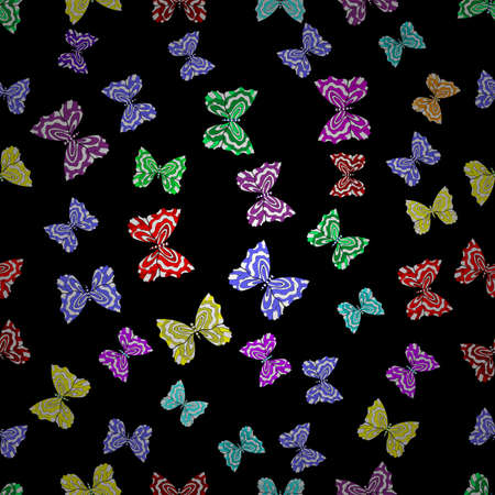Seamless pattern with interesting doodles on colorfil background. Vector illustration. Butterflies.の写真素材