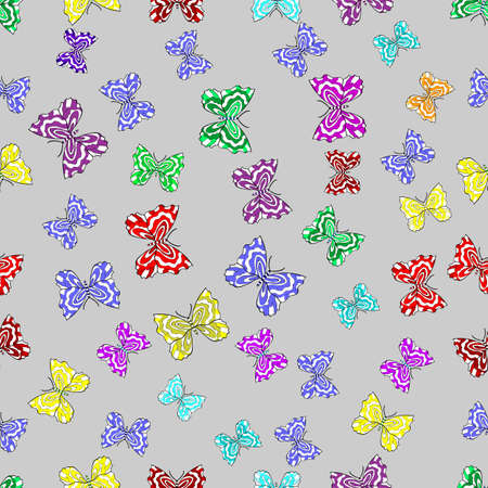 Seamless pattern with interesting doodles on colorfil background. Vector illustration. Butterflies.の写真素材