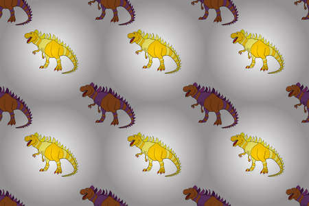 Geometric seamless pattern with dinosaurs. Colored lizard-like dinosaurs for packaging or clothing. Saurischian dinosaurs.の写真素材
