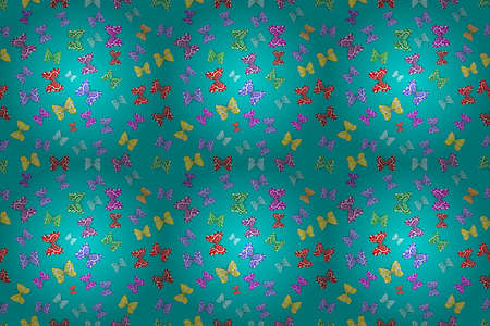 Seamless pattern with interesting doodles on colorfil background. Pano. Raster illustration.