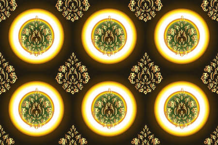seamless raster pano pattern with vintage golden elementsの写真素材