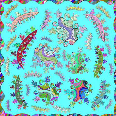 Seamless pattern with interesting doodles on colorfil background. Raster illustration.の写真素材
